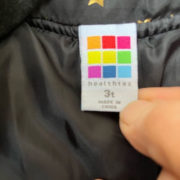 Healthtex black gold stars zippered puffer vest, great condition, wide stitch,3T - Picture 2 of 8